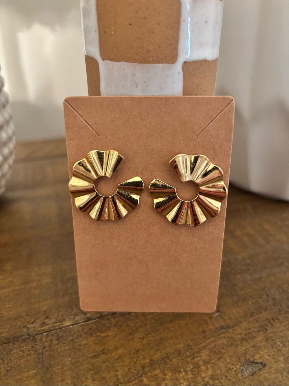 Modern Gold Fan-Shape Stud Earrings